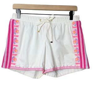 Lilly Pulitzer Womens Katia Pink Embroidered Flower White Shorts Elastic Waist S